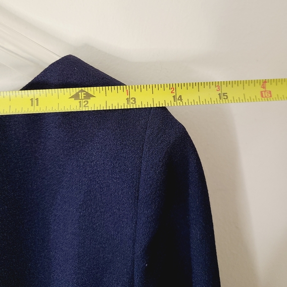 KARL LAGERFELD PARIS Navy Blue Scuba Crêpe Sheath Ruffle Sleeve Dress Sz S - Picture 15 of 16